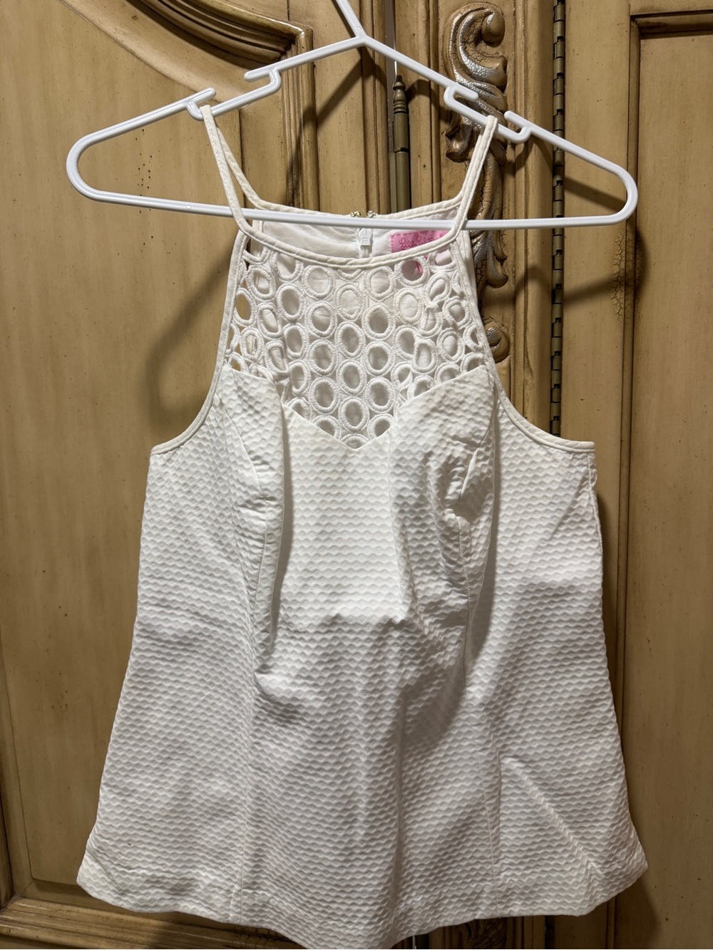 Lilly Pulitzer White Textured Halter Tank with Eyelet Yoke